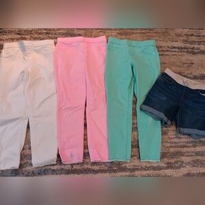 Kids Stretch Pull-On Jeggings - Pink, Mint, White & Denim Shorts